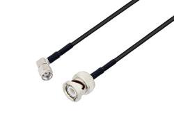 PE3W01511/HS - Reverse Polarity SMA Plug Right Angle to BNC Male Cable Using RG174 Coax with HeatShrink