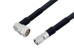 PE3W01867LF/HS - N Male Right Angle to Reverse Polarity TNC Male Cable Using LMR-400-UF Coax with HeatShrink, LF Solder
