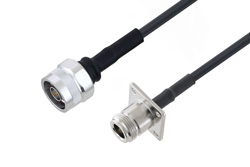 PE3W02012 - N Male to N Female 4 Hole Flange Low Loss Cable Using LMR-195 Coax