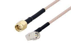 PE3W02022LF/HS - SMA Male to SMA Male Right Angle Cable Using RG316 Coax with HeatShrink, LF Solder