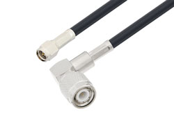 PE3W02050 - SMA Male to TNC Male Right Angle Low Loss Cable Using LMR-195 Coax