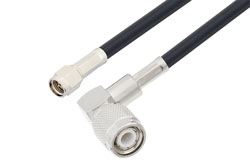 PE3W02050LF - SMA Male to TNC Male Right Angle Low Loss Cable Using LMR-195 Coax , LF Solder
