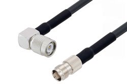 PE3W02152/HS - TNC Female to TNC Male Right Angle Low Loss Cable Using LMR-240-UF Coax with HeatShrink