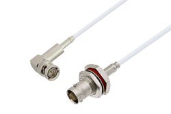 PE3W02157LF - 75 Ohm BNC Male Right Angle to 75 Ohm BNC Female Bulkhead Cable Using 75 Ohm RG187 Coax , LF Solder