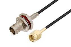 PE3W02388LF - BNC Female Bulkhead to SMA Male Cable Using RG174 Coax, LF Solder
