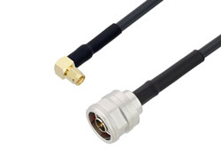 PE3W02524LF/HS - SMA Male Right Angle to N Male Low Loss Cable Using LMR-240 Coax with HeatShrink, LF Solder