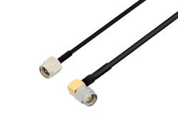 PE3W02559/HS - SMA Male to SMA Male Right Angle Cable Using PE-SR405FLJ Coax with HeatShrink