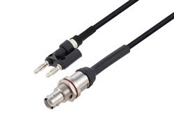 PE3W02799/HS - Banana Plug to SHV Jack Bulkhead Cable Using RG223 Coax with HeatShrink