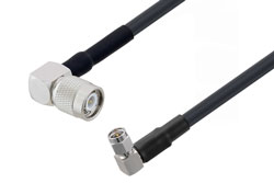 PE3W02802/HS - SMA Male Right Angle to TNC Male Right Angle Low Loss Cable Using LMR-240-UF Coax with HeatShrink