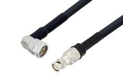 PE3W02819LF/HS - N Male Right Angle to BNC Male Low Loss Cable Using LMR-400-UF Coax with HeatShrink, LF Solder