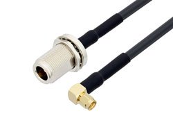 PE3W02911LF/HS - N Female Bulkhead to SMA Male Right Angle Low Loss Cable Using LMR-240 Coax with HeatShrink, LF Solder