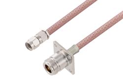 PE3W02916 - Reverse Polarity SMA Plug to N Female 4 Hole Flange Cable Using RG142 Coax
