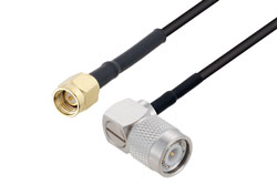 PE3W02969/HS - SMA Male to TNC Male Right Angle Cable Using RG174 Coax with HeatShrink