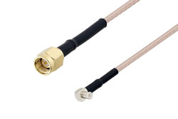 PE3W03238LF/HS - SMA Male to MCX Plug Right Angle Cable Using RG316 Coax with HeatShrink, LF Solder