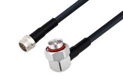 PE3W03244LF/HS - N Male to 7/16 DIN Male Right Angle Low Loss Cable Using LMR-400 Coax with HeatShrink, LF Solder