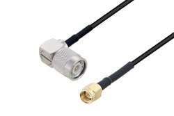 PE3W03420/HS - SMA Male to TNC Male Right Angle Low Loss Cable Using LMR-100 Coax with HeatShrink
