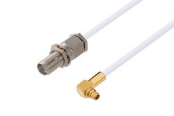 PE3W03614LF - SMA Female Bulkhead to MMCX Plug Right Angle Cable Using RG188 Coax , LF Solder
