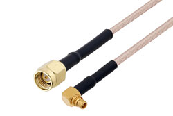 PE3W03664/HS - MMCX Plug Right Angle to SMA Male Cable Using RG316 Coax with HeatShrink