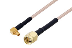 PE3W03664LF/HS - MMCX Plug Right Angle to SMA Male Cable Using RG316 Coax with HeatShrink, LF Solder
