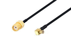PE3W03860/HS - SMA Female to MCX Plug Right Angle Cable Using PE-SR405FLJ Coax