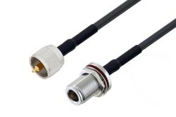 PE3W03867/HS - UHF Male to N Female Bulkhead Low Loss Cable Using LMR-195 Coax with HeatShrink