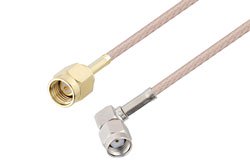 PE3W04080 - Reverse Polarity SMA Plug Right Angle to SMA Male Cable Using RG316 Coax