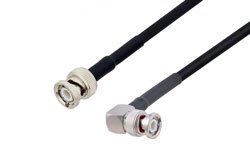 PE3W04159/HS - BNC Male to BNC Male Right Angle Low Loss Cable Using LMR-240-DB Coax with HeatShrink