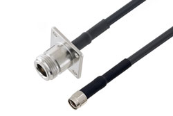 PE3W04183/HS - Reverse Polarity SMA Plug to N Female 4 Hole Flange Low Loss Cable Using LMR-195 Coax with HeatShrink