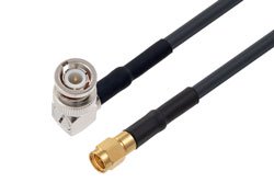 PE3W04203/HS - BNC Male Right Angle to SMA Male Low Loss Cable Using LMR-200 Coax with HeatShrink