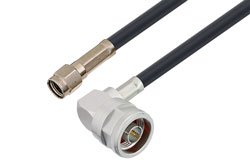PE3W04533 - Reverse Polarity SMA Plug to N Male Right Angle Low Loss Cable Using LMR-195 Coax