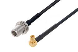 PE3W04553/HS - N Female Bulkhead to SMA Male Right Angle Low Loss Cable Using LMR-200 Coax with HeatShrink