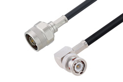PE3W04598/HS - N Male to BNC Male Right Angle Low Loss Cable Using LMR-240-UF Coax with HeatShrink