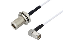 PE3W04704/HS - N Female Bulkhead to SMA Male Right Angle Cable Using RG188 Coax with HeatShrink