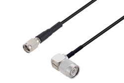 PE3W04721/HS - SMA Male to TNC Male Right Angle Low Loss Cable Using LMR-100 Coax with HeatShrink