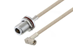 PE3W04775 - N Female Bulkhead to SMA Male Right Angle Cable Using RG141 Coax