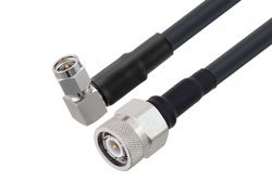 PE3W04949/HS - TNC Male to SMA Male Right Angle Low Loss Cable Using LMR-240-UF Coax With Times Microwave Components with HeatShrink