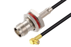 PE3W04955 - Push-On SMP Female Right Angle to TNC Female Bulkhead Low Loss Cable Using LMR-100 Coax