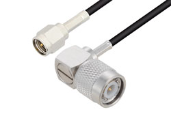PE3W05262 - SMA Male to TNC Male Right Angle Low Loss Cable Using LMR-100 Coax