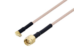 PE3W05274/HS - Push-On SMP Female Right Angle to SMA Male Cable Using RG316 Coax with HeatShrink