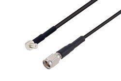 PE3W05648LF/HS - MCX Plug Right Angle to SMA Male Low Loss Cable Using PE-C100-LSZH Coax with HeatShrink, LF Solder