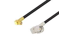 PE3W05693/HS - Push-On SMP Female Right Angle to SMA Male Right Angle Cable Using LMR-100 Coax with HeatShrink
