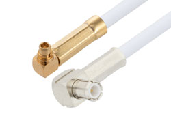 PE3W06099/PH90 - MMCX Plug Right Angle to MCX Plug Right Angle Cable Using RG188-DS Coax with 90 Deg. Clock
