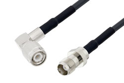 PE3W06109/HS - TNC Male Right Angle to TNC Female Low Loss Cable Using LMR-195 Coax with HeatShrink