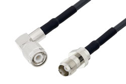 PE3W06109LF/HS - TNC Male Right Angle to TNC Female Cable Using LMR-195 Coax with HeatShrink, LF Solder