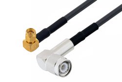 PE3W06125/SP - TNC Male Right Angle to SMA Male Right Angle Low Loss Cable Using LMR-200 Coax with HeatShrink and 180 Deg. Clock