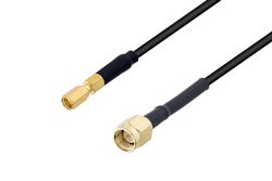 PE3W06130/HS - SSMC Plug to SMA Male Low Loss Cable Using LMR-100 Coax with HeatShrink