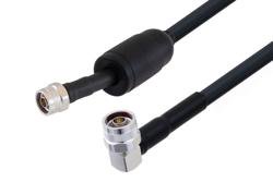 PE3W06371/WP - Waterproof IP68 N Male (Plug) Right Angle to N Male (Plug) Low Loss Cable Using LMR-400 Coax with Times Microwave Components