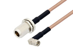 PE3W06405/HS - N Female Bulkhead to SMA Male Right Angle Low Loss Cable Using PE-P195 Coax with HeatShrink
