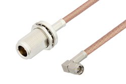 PE3W06405 - N Female Bulkhead to SMA Male Right Angle Cable Using PE-P195 Coax