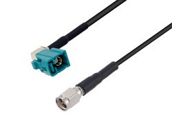 PE3W06536/HS - Water Blue FAKRA Jack Right Angle to SMA Male Cable Using RG174 Coax with HeatShrink